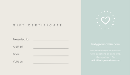 Holy Ground Ministries Gift Certificate