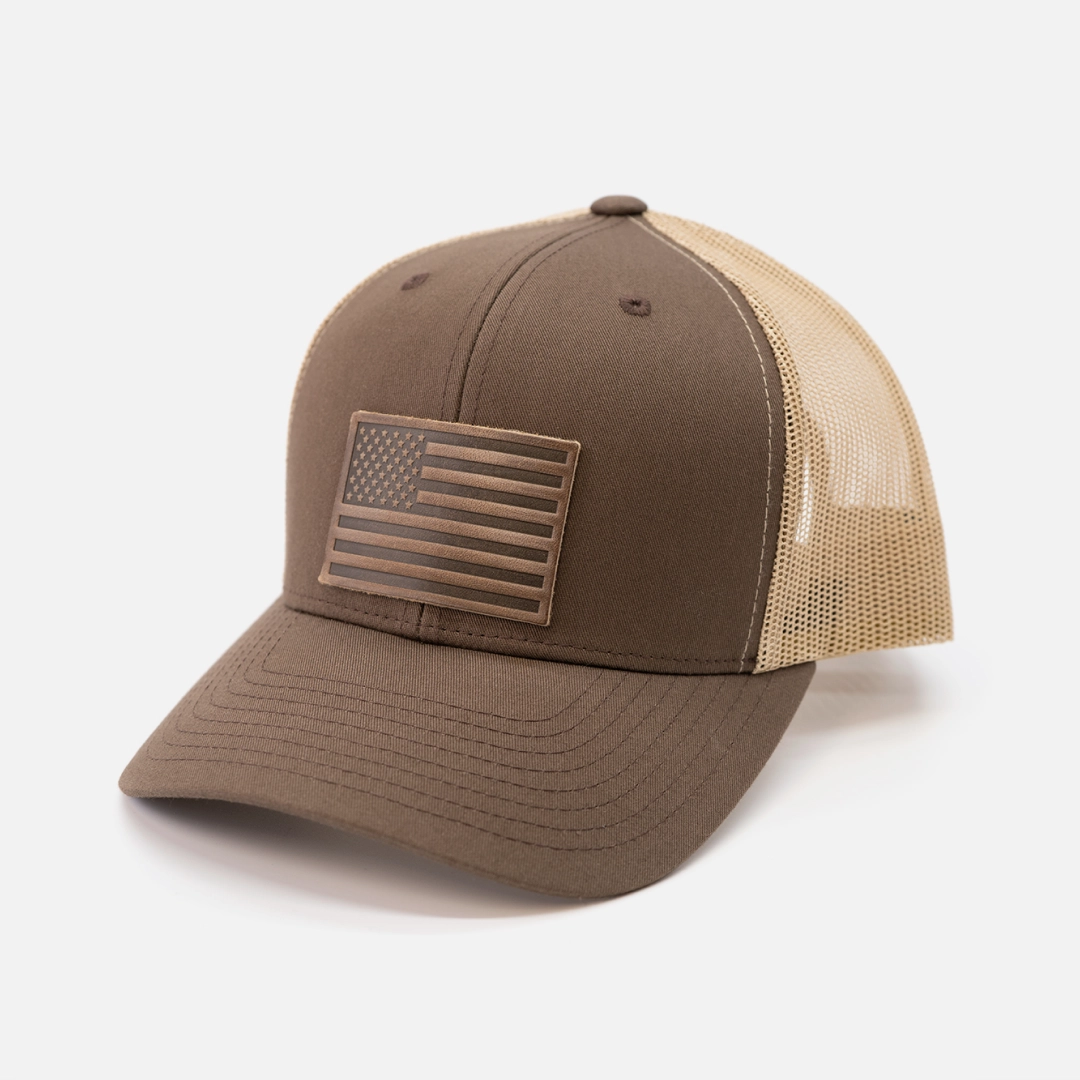 American Flag Hat | Leather Patch Trucker Hat