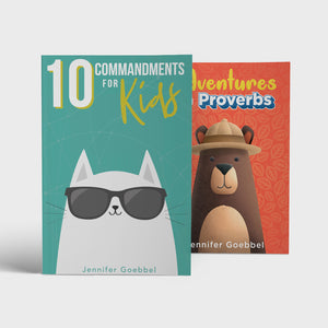 Open image in slideshow, 10 Commandments for Kids and Adventures in Proverbs family Bible study books by author Jennifer Goebbel
